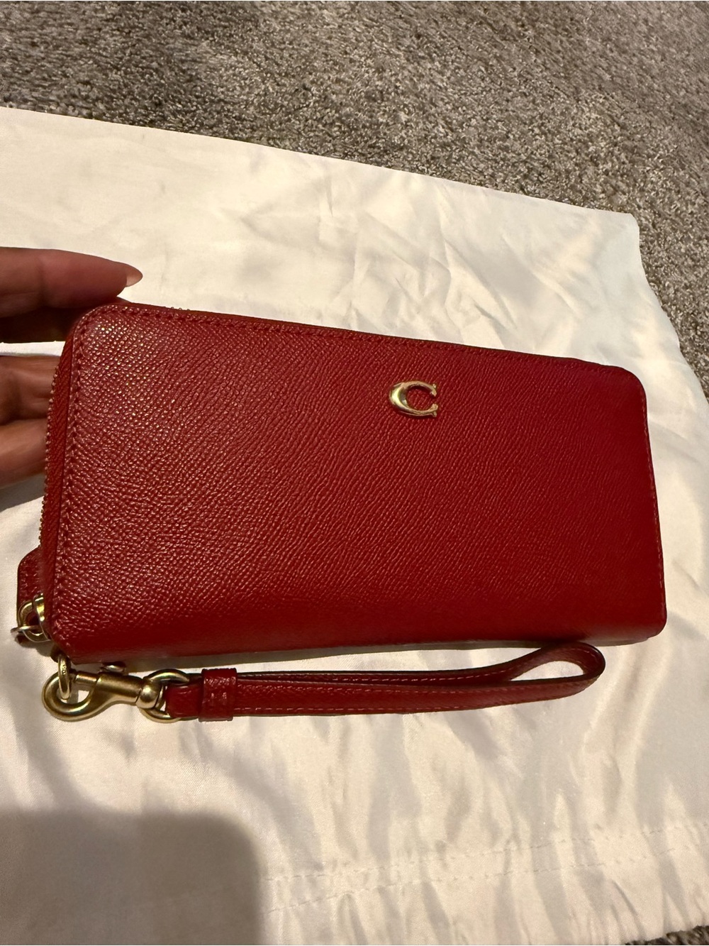 Coach Red Zip-Around Wristlet Wallet with Gold Hardware